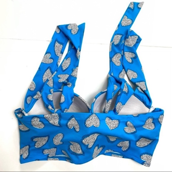 TORRID Heart Print 70s Style High Rise Coverage Tammy Bikini Beach Blue Size 1X - Picture 5 of 14